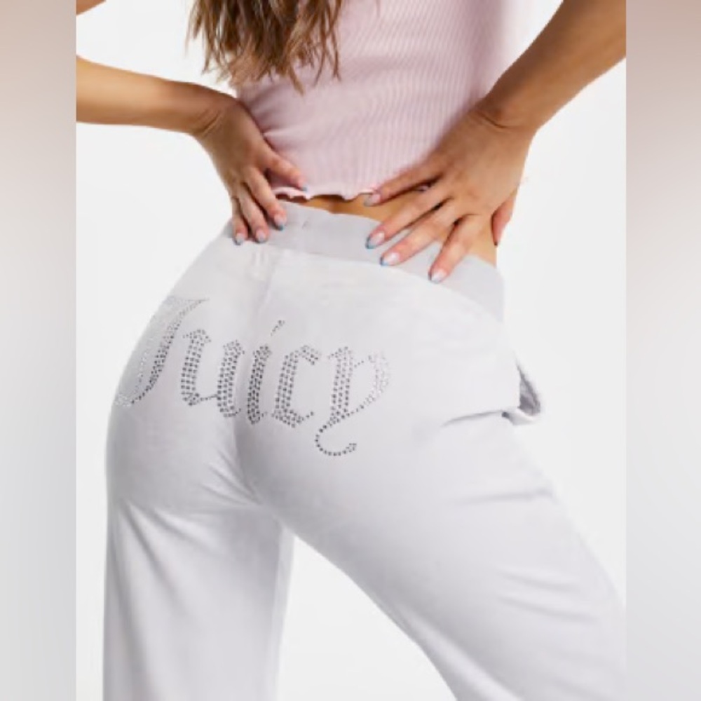 Juicy Couture White Velour Wide Leg Drawstring Pants with side pockets